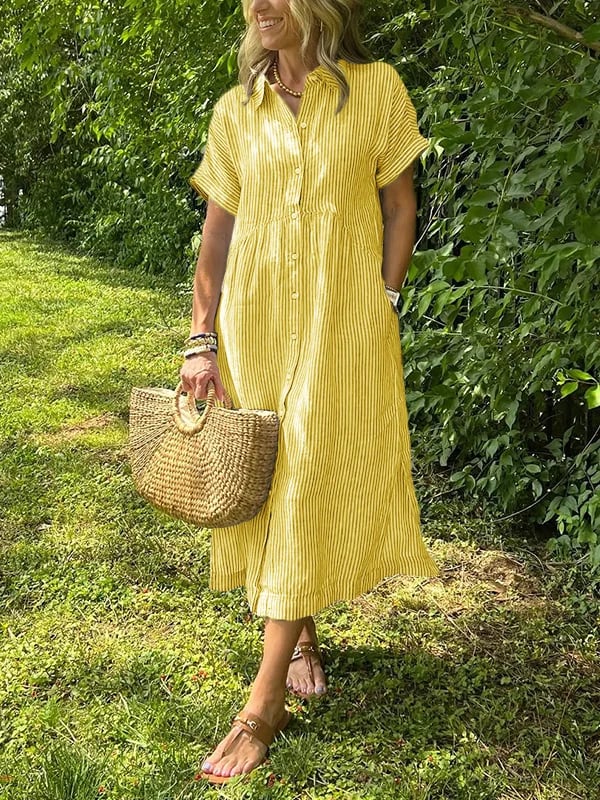 Chic women's button-front maxi shirt dress, soft-touch fabric, perfect for summer & day wear.