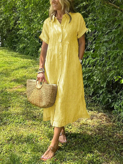 Chic women's button-front maxi shirt dress, soft-touch fabric, perfect for summer & day wear.