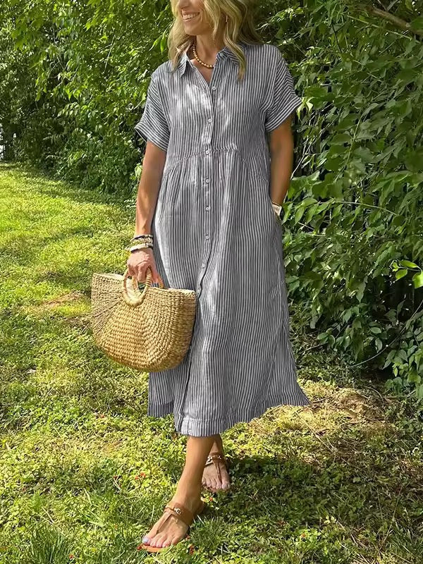 Elegant women's button-front maxi dress, a soft-touch shirt dress for effortless style.