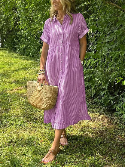 Women's summer maxi shirt dress, long & comfortable with a versatile button-front design.