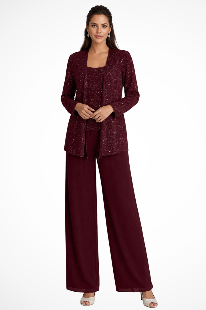 Exquisite women's formal evening 3-piece set. Flowing silhouette creates a graceful, elegant look.