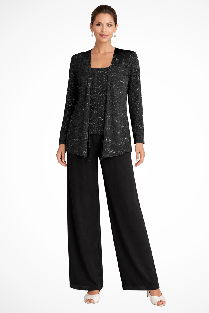 Luxurious 3-piece women's formal evening outfit, featuring a captivating flowing silhouette design.
