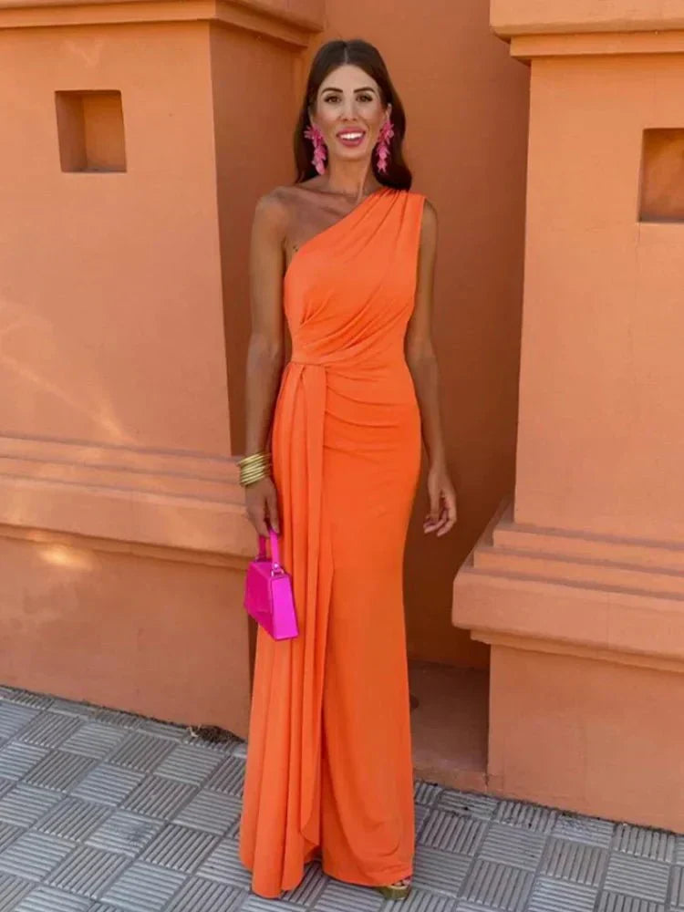 Women's elegant A-line sleeveless wedding guest dress, perfect for parties & formal events.
