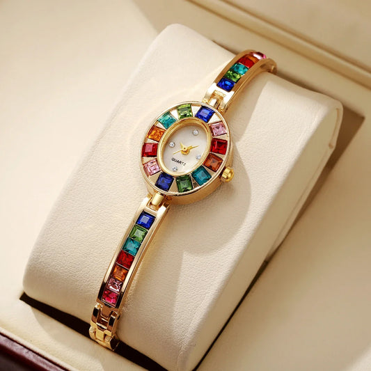 Women's elegant Aurora gemstone watch with oval dial, perfect fashion accessory for any occasion.