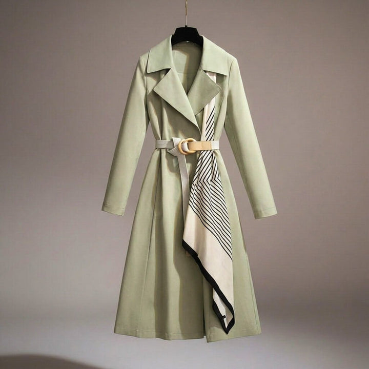 White women's lightweight belted trench coat, suitable for both formal and casual elegant style.