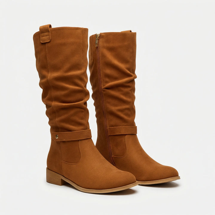 Versatile women's elegant knee-high boots, perfect for fall and winter, with a durable block heel and zipper.