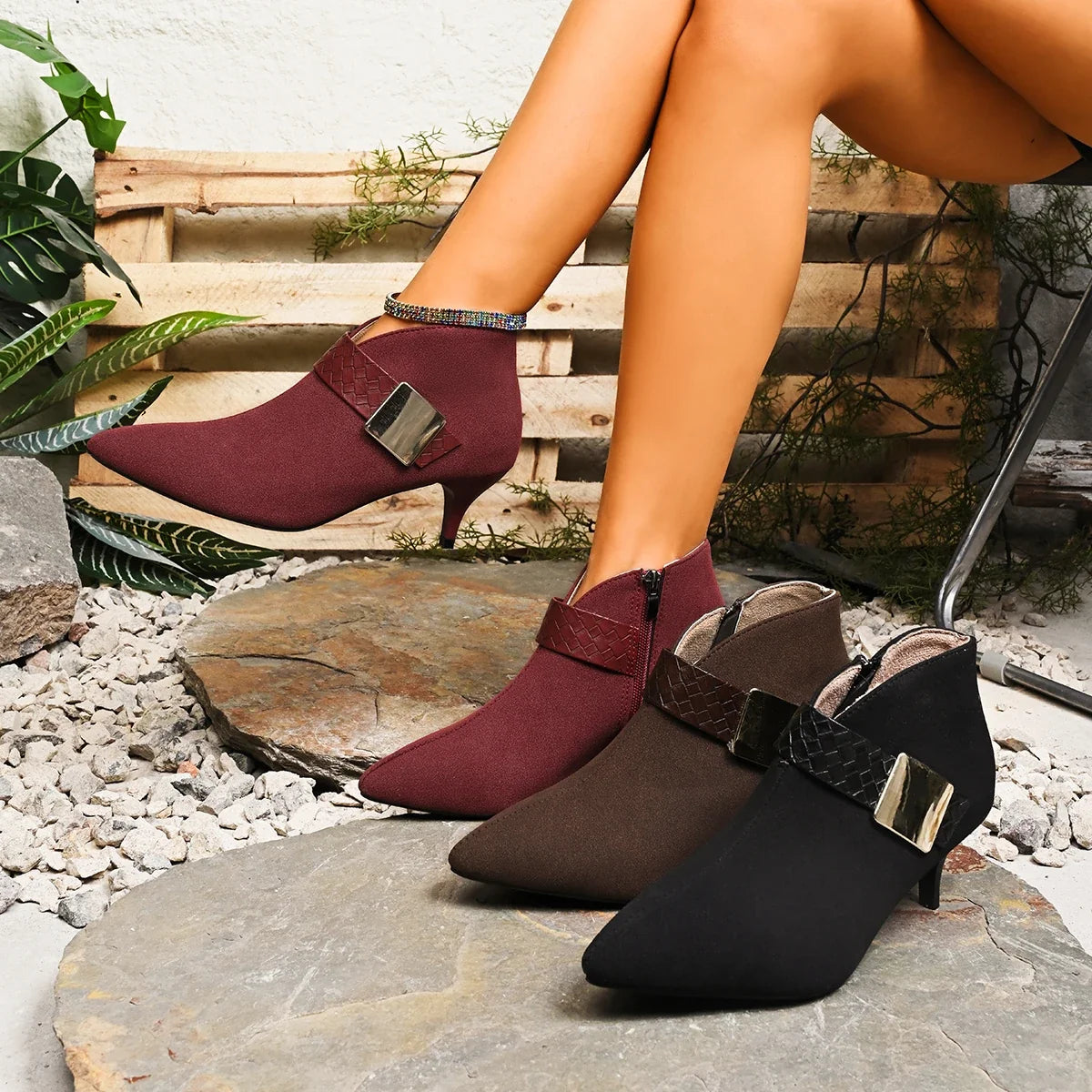 Chic women's wine red pointed heels, designed for both style and ultimate cushioned comfort.