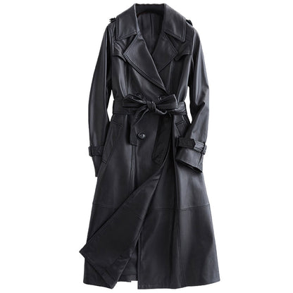 Women's elegant black trench coat, classic double-breasted outerwear perfect for fall and spring fashion.