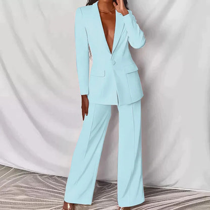 Women's elegant blazer & trousers set. Perfect for office, formal events, or a sophisticated casual chic look.