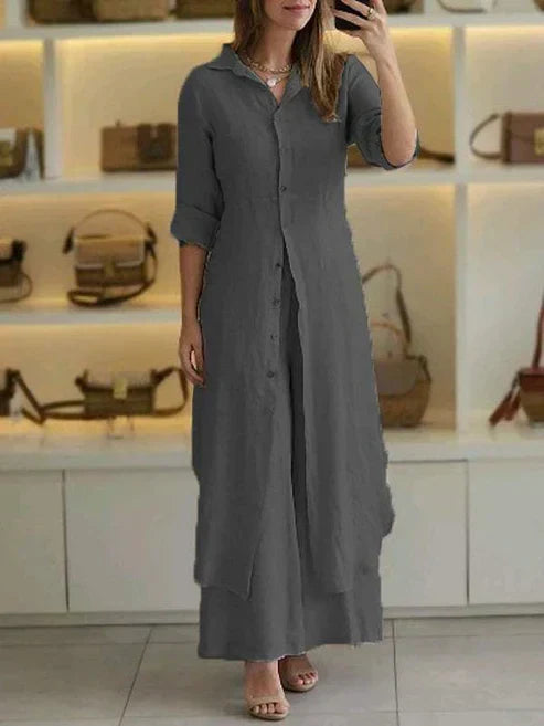 Comfortable women's 3/4 sleeve button-down maxi shirt dress, an elegant summer essential for women's fashion.