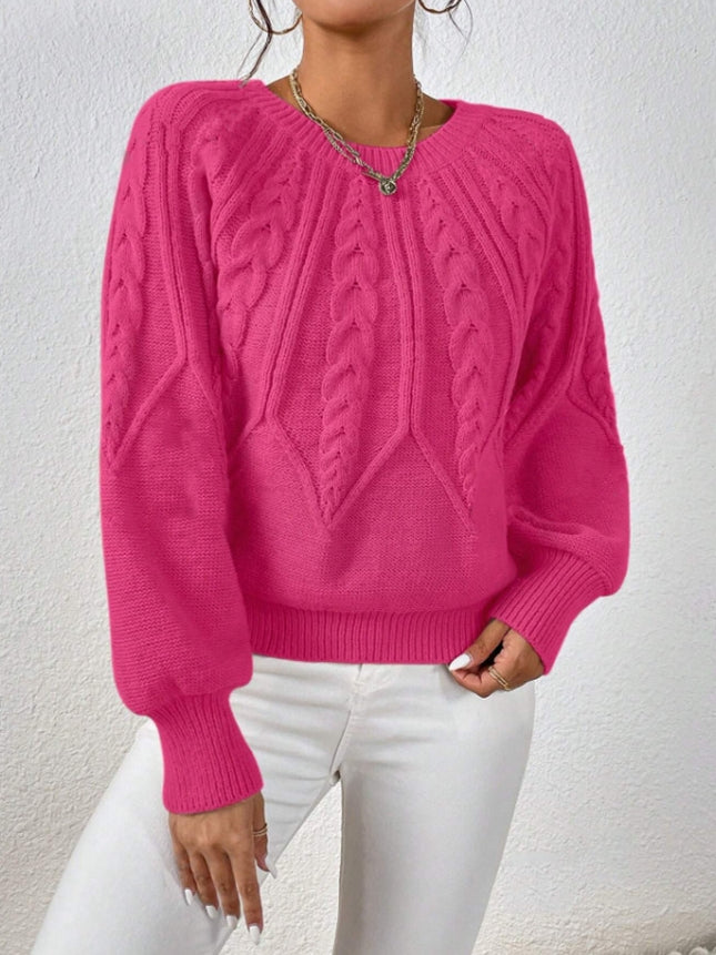 Cozy & chic: women's cable knit sweater with balloon sleeves, perfect for any occasion.