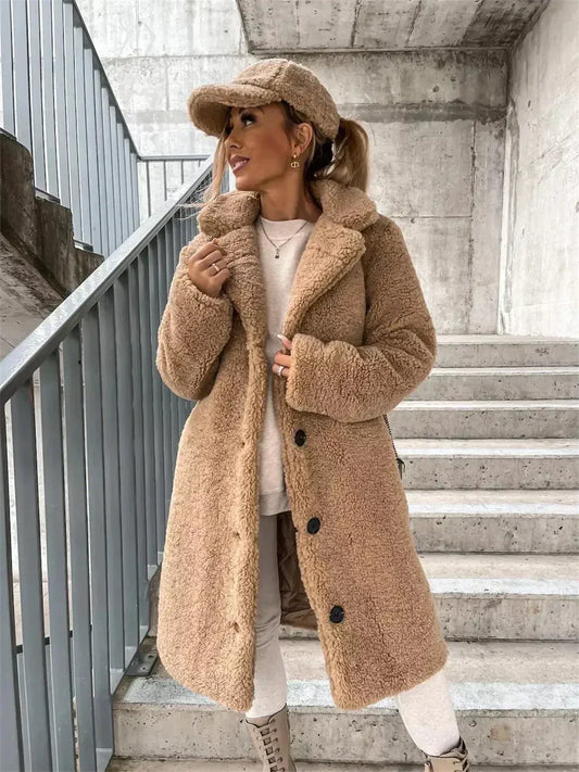 Women's elegant casual long coat, a versatile timeless layering piece for fall and winter fashion.