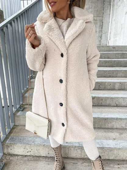 Chic women's elegant long coat, a sophisticated casual outerwear option for a polished look.