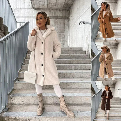 Elegant women's long casual coat, a versatile and cozy outerwear piece for stylish fall and winter fashion.