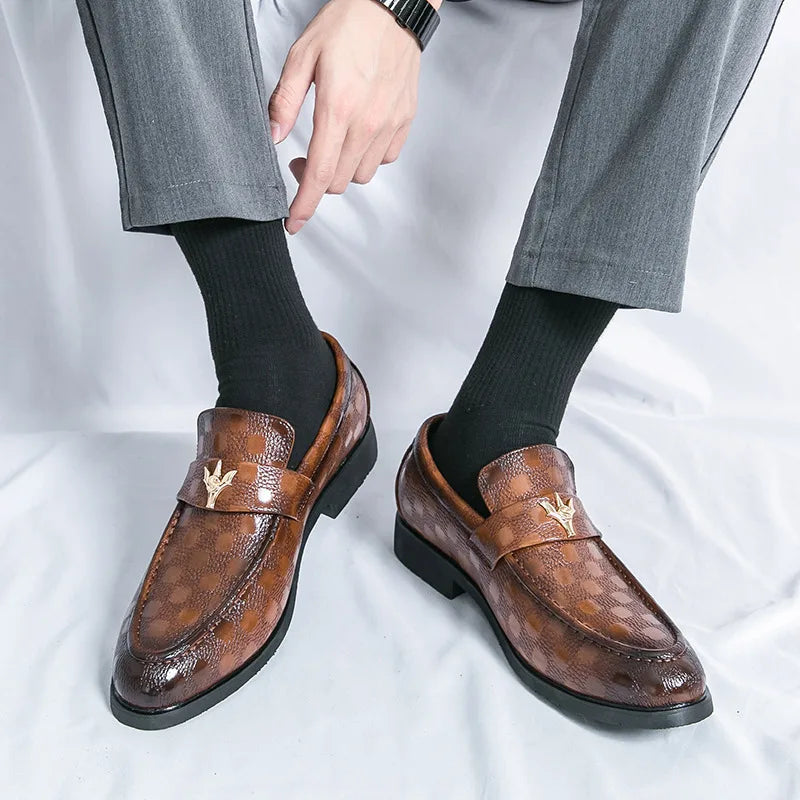 Dressy women's loafers with a subtle check-embossed texture. Easy slip-on for all-day comfort.