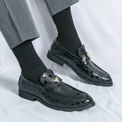 Women's check-embossed slip-on loafers. Elegant design, comfortable for office or casual wear.