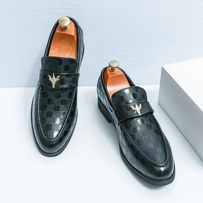 Comfortable women's slip-on loafers with stylish check-embossed texture. Everyday elegant footwear.