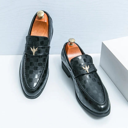 Comfortable women's slip-on loafers with stylish check-embossed texture. Everyday elegant footwear.