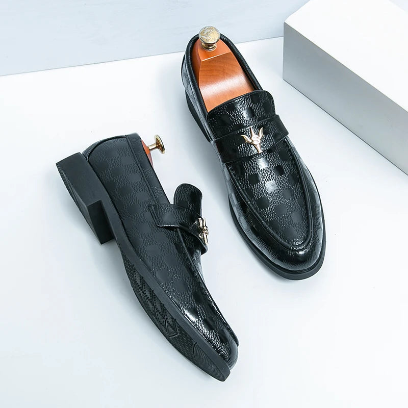 Chic women's loafers, check-embossed design. Easy slip-on style for elegant, comfortable wear.