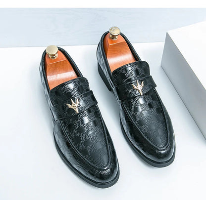 Textured check-embossed women's loafers. Elegant slip-on shoes ideal for casual or office.