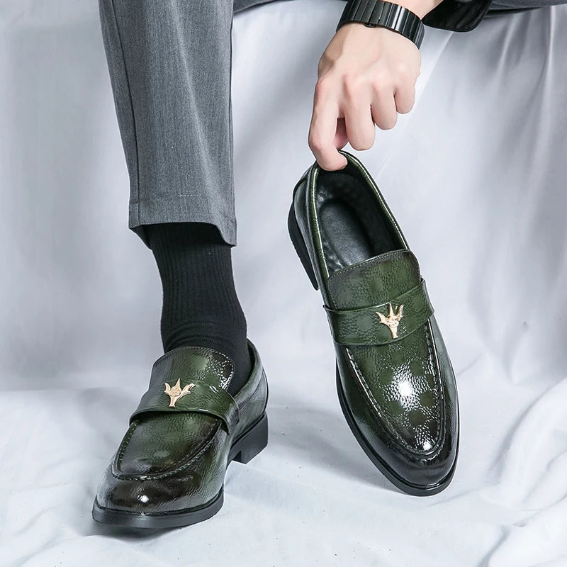 Elegant check-embossed women's loafers. Comfortable slip-on footwear for versatile everyday style.