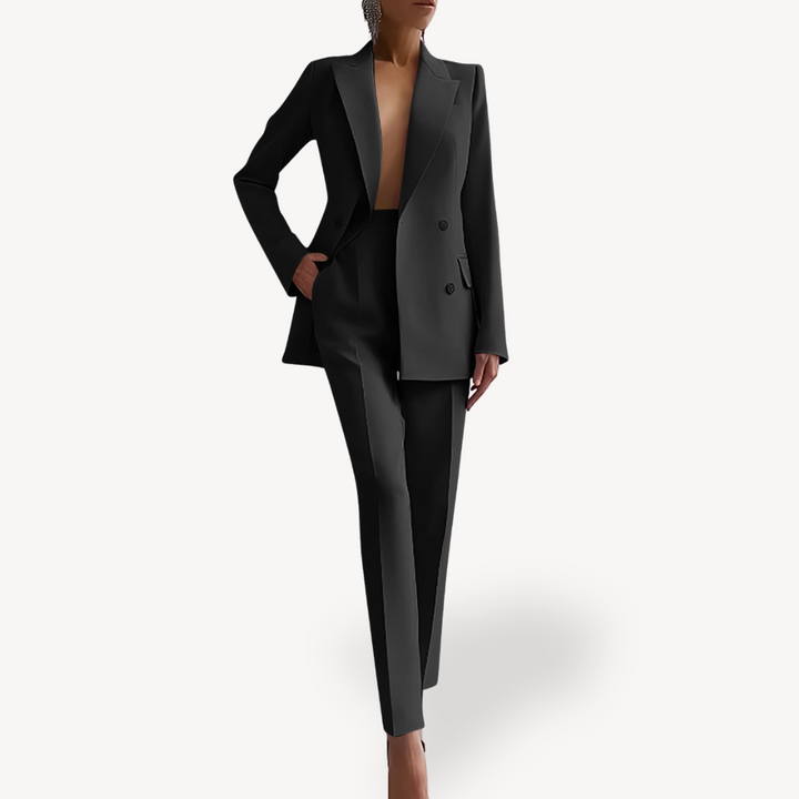 Women's elegant double-breasted pant suit set, perfect for business attire & formal occasions.