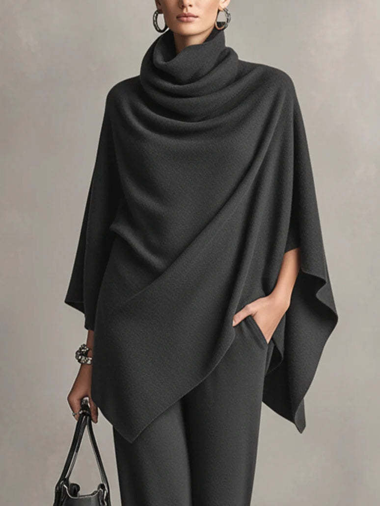 Chic women's two-piece coordinated set with elegant drape and flowy design. Comfortable for modern women's fashion.