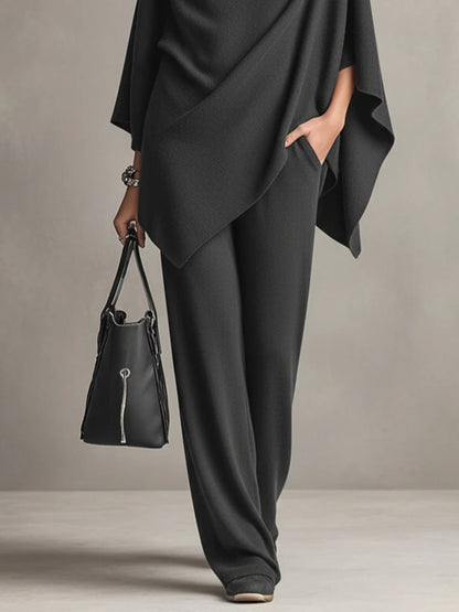 Women's elegant, flowy two-piece set. Draped design offers comfort and versatility for any casual fashion look.