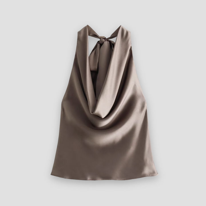 Women's elegant draped halter tank top, perfect for evening wear or chic party outfits.