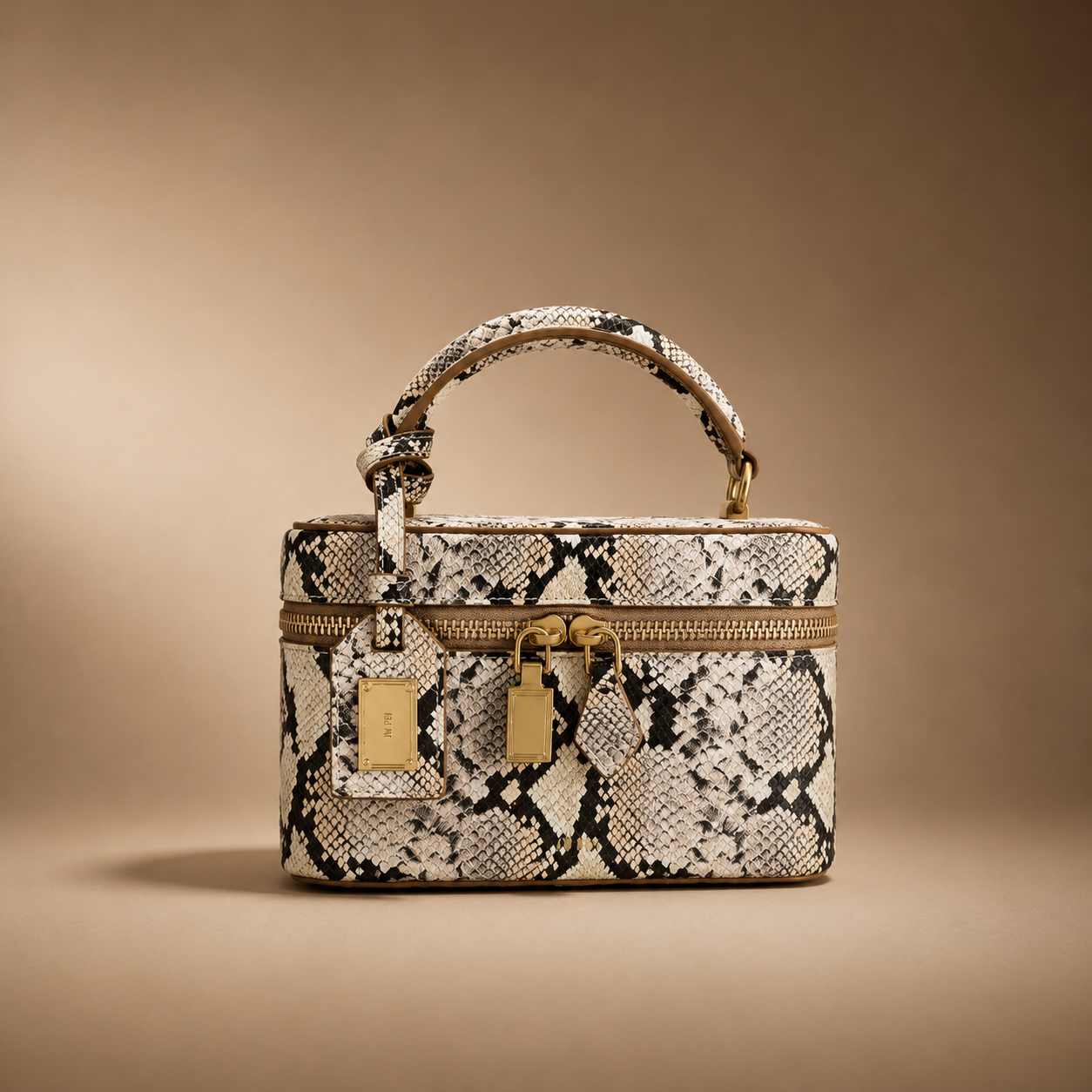 Women's elegant embossed faux leather structured box handbag, modern style.