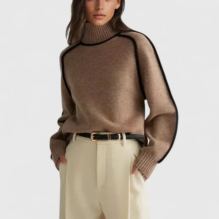 Women's elegant fitted knit sweater. Perfect long-sleeve top for sophisticated fall & winter outfits and office wear.