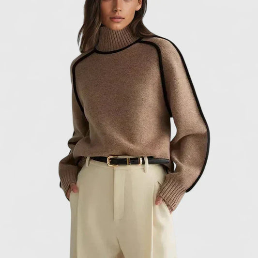 Women's elegant fitted knit sweater. Perfect long-sleeve top for sophisticated fall & winter outfits and office wear.