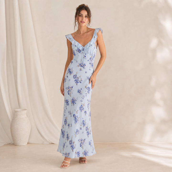 Slim-fit sleeveless floral dress for women, featuring a stunning backless design, great for beach.