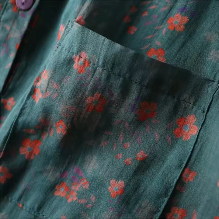 Comfortable women's floral half-placket shirt, short sleeve design for a chic and casual summer top.