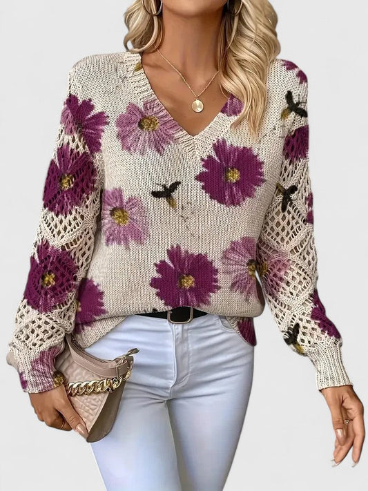 Women's elegant floral knit cardigan, perfect for stylish layering.