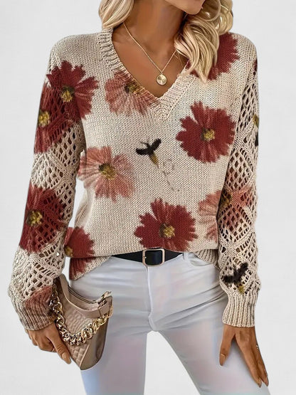 Long sleeve women's floral knit cardigan, perfect for spring & fall layering.