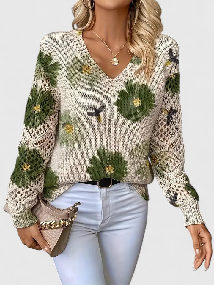 Sophisticated floral knit women's cardigan, an elegant layering piece.