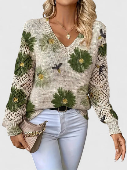 Sophisticated floral knit women's cardigan, an elegant layering piece.