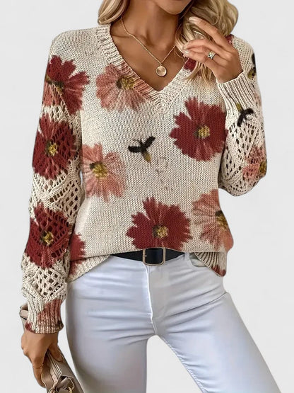 Women's comfortable V-neck floral knit cardigan, adds everyday elegance.