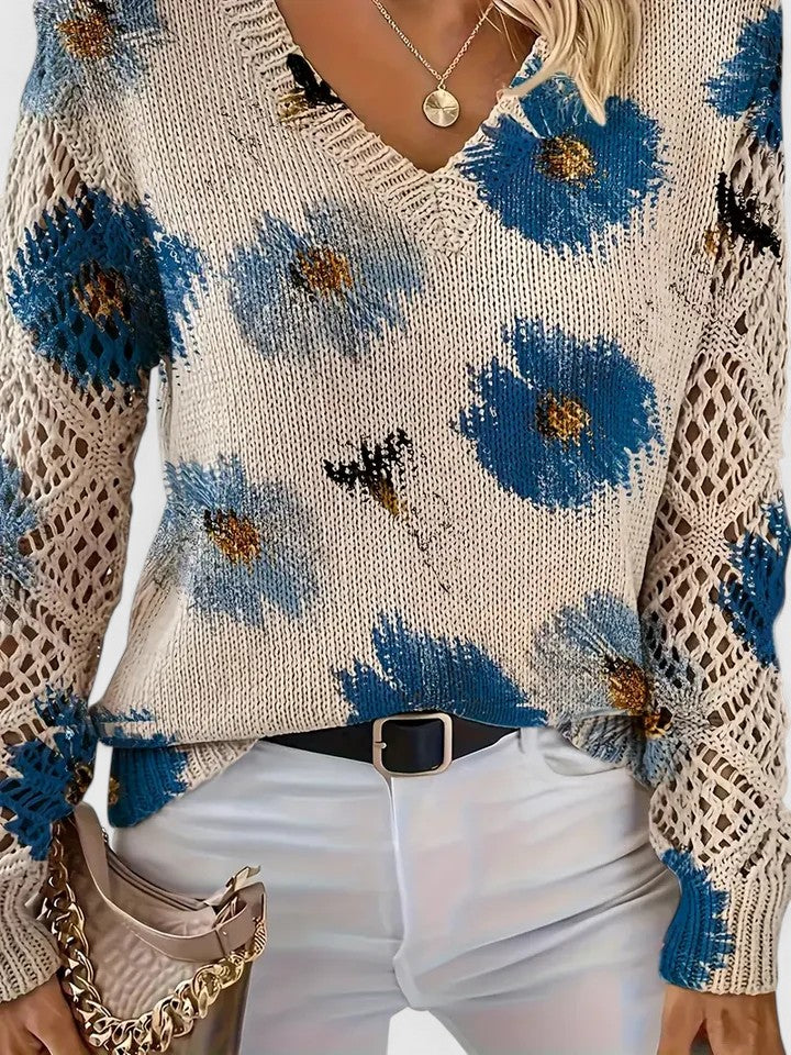 Women's elegant floral knit cardigan, perfect for sophisticated, comfortable style.