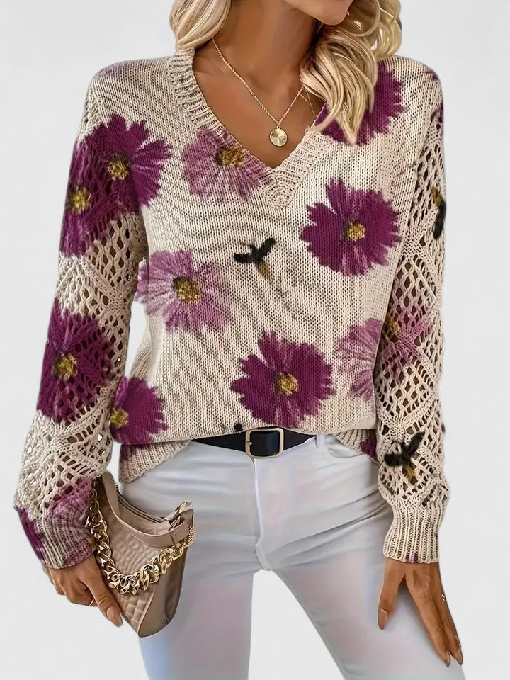 Comfortable long sleeve floral knit cardigan for women, adds everyday elegance.