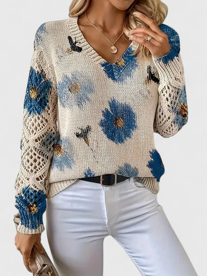 Stylish women's floral knit cardigan, a versatile layering piece for fall outfits.