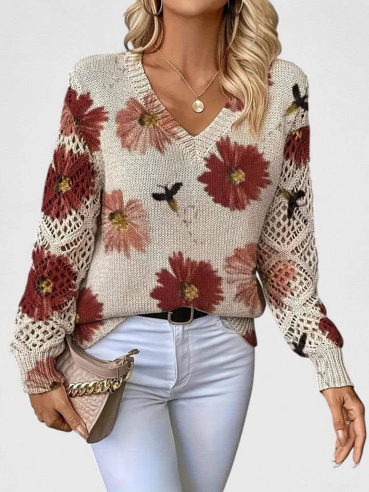 Floral knit women's cardigan with long sleeves, offering effortless spring fashion.