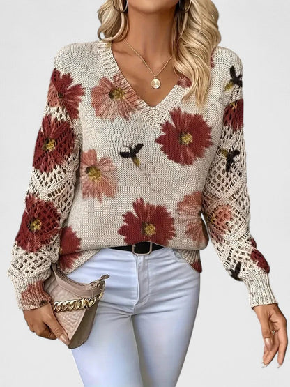 Floral knit women's cardigan with long sleeves, offering effortless spring fashion.