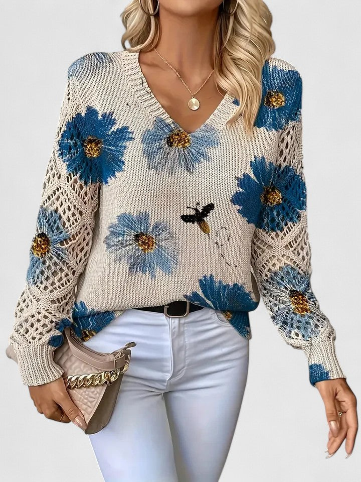 Everyday elegant women's floral knit cardigan, a comfortable layering piece.