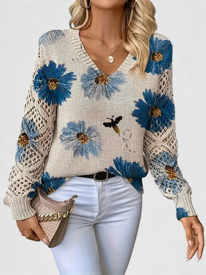 Everyday elegant women's floral knit cardigan, a comfortable layering piece.