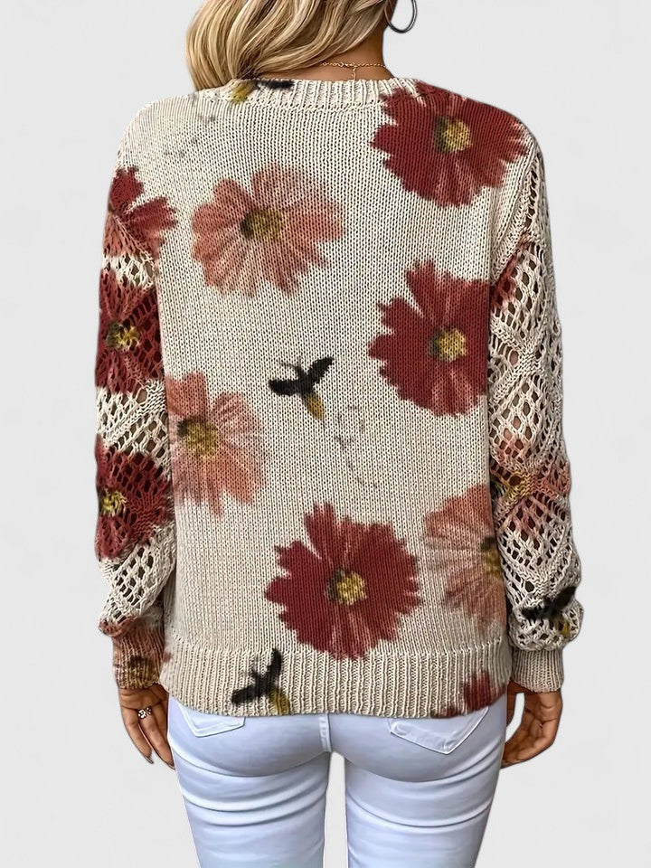 Comfortable women's floral knit long sleeve cardigan for a sophisticated look.