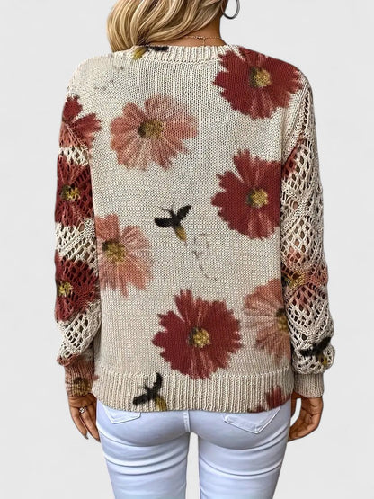 Comfortable women's floral knit long sleeve cardigan for a sophisticated look.