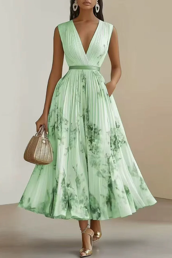 Stunning floral long sleeve maxi dress for women, with a pleated skirt & V-neck. An elegant choice for any party occasion.