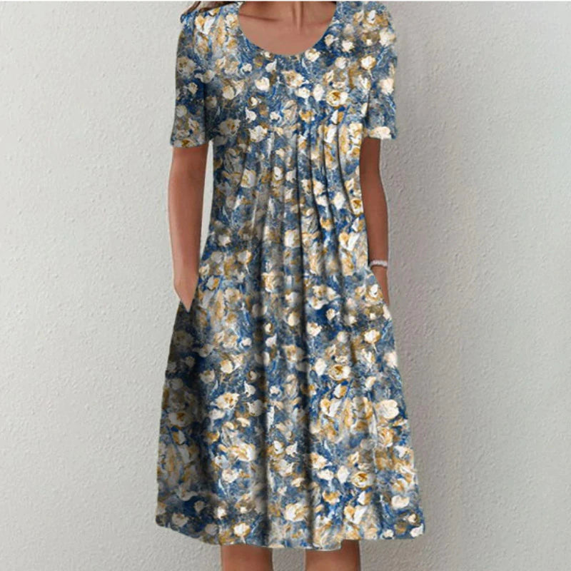 Comfortable women's summer dress with flattering tummy control, perfect for an elegant yet easy wear look.